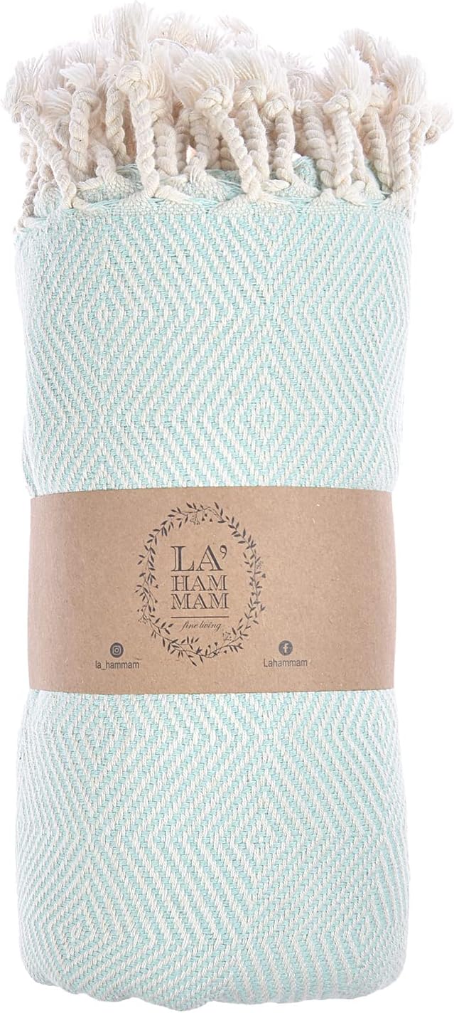 Personalized Embroidered Beach Towel | Throw Blanket, Easy Carry, Sand Free, Highly Absorbent, Quick Dry, Turkish Towels for Travel Camping Bath Sauna Beach Gym Pool Yoga SPA by Lahammam, Asia, Aqua