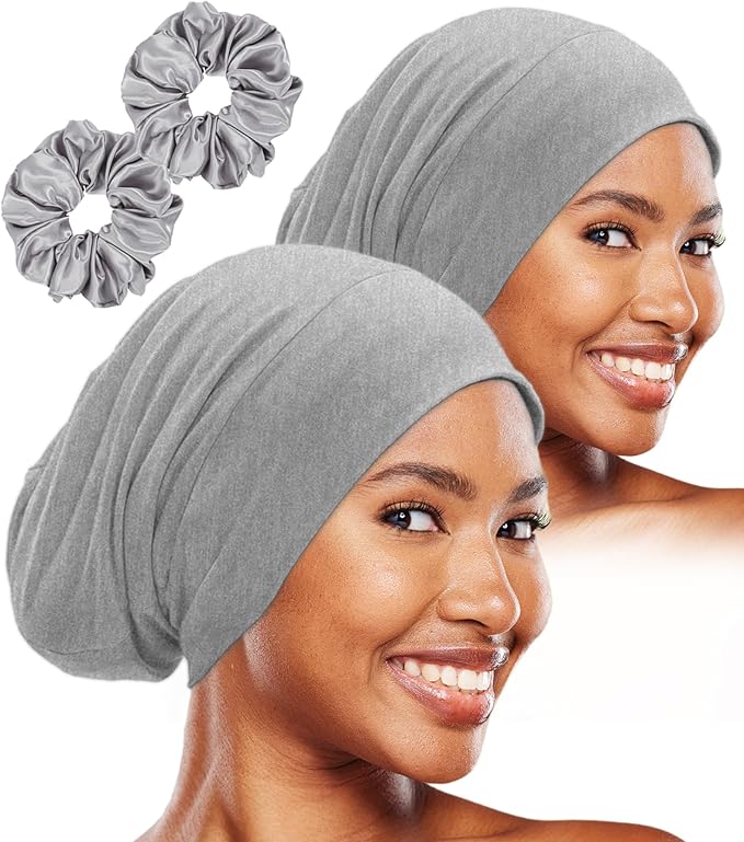 Sleep Cap Bonnet for Sleeping Black Women, Adjustable Cooling Ice Silk Lined Bonnet for Curly Braids Hair Cover Beanie Hat