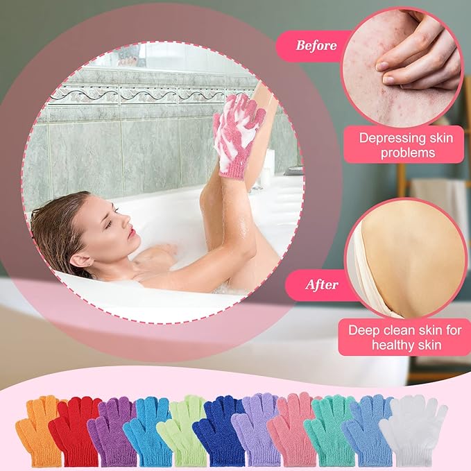 Tegeme 100 Pcs Exfoliating Gloves Bulk Double Sided Nylon Colorful Bath Shower Gloves for Men Women Beauty Spa Massage Shower Deep Clean Body Skin Scrubber Bathing Accessories,13 Colors