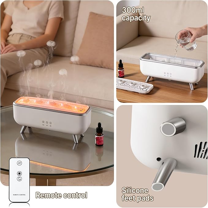 Jellyfish Diffuser Humidifier, Essential Aromatherapy 300ML Ultrasonic Diffuser with Essential Oils. 7 Colors Light Waterless Auto Off with Remote Control for Large Room Office Bedroom