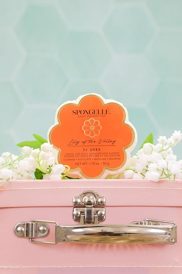 Spongellé Lily of The Valley Daisy Spongette Bath Sponge | Built-in Body Wash & Body Scrubber, Shower Loofah Sponge for Women, Travel Essentials | 7+ uses