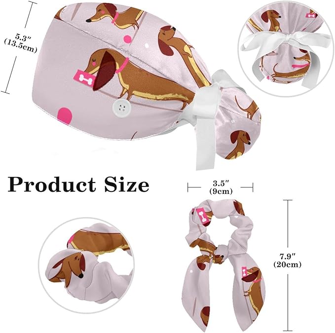 Ethnic Aztec Pattern Adjustable Scrub Cap Hat with Button, Working Hat Sweatband with Bow Hair Scrunchy for Woman