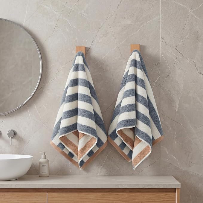 REDKISS 2-Pack Luxury Hand Towels for Bathroom - 12 x 28 Inches 100% Cotton Striped Hand Towels, Ultra Soft and Highly Absorbent Towel for Bath, Gym, Hotel, Kitchen and Spa, Gray