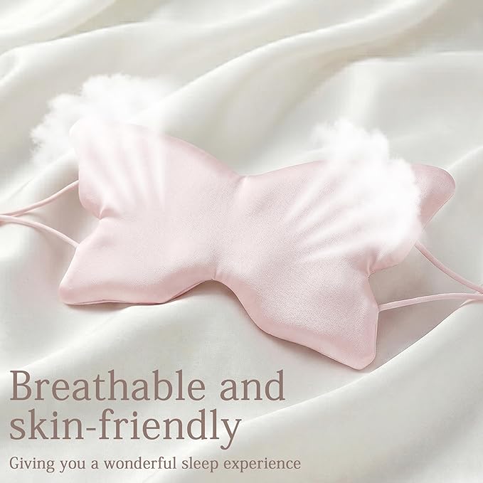 Butterfly-Shaped Silk Sleep Mask for Women - Pink Ultra-Soft Light Blocking Eye Cover with Elastic Strap, Ideal for Night Sleep Travel Office Naps & Home Use