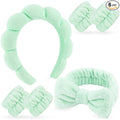 Zkptops 6Pcs Spa Headband for Washing Face Wristbands Set Women Bubble Makeup Sponge Terry Cloth Padded Puffy Headband Bow Tie Skincare Hairband Cute Non Slip Thick Hair Accessory Gifts (Light Green)