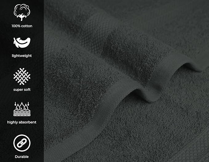 Avalon Towels Bath Towels for Bathroom 100% Cotton Grey Bathroom Towels Pack of 12 (24x48 inches) - Quick Drying Bath Towels Set Small, Light Weight & Absorbent Perfect Gym & Pool Towel Set