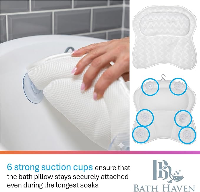 Bath Pillow Bathtub Pillow Back Neck Support Pillow, Spa Cushion for Tub, Relaxing Headrest Bath Pillow, Portable Washable Bathtub Accessories with 3D Air Mesh Thick Soft Bath Pillow (Deluxe)