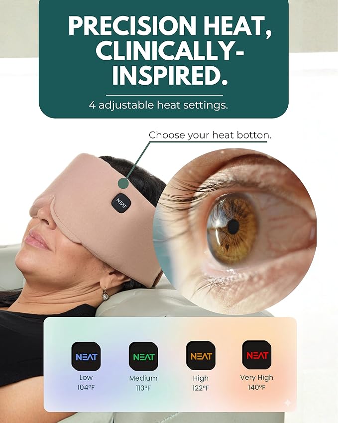 Heated Eye Mask - Cordless Eye Mask for Dry & Tired Eyes - 4 Adjustable Temperature Settings - Rechargeable and Light Blocking, Washable Cover for Cleaning (Sunset Rose)