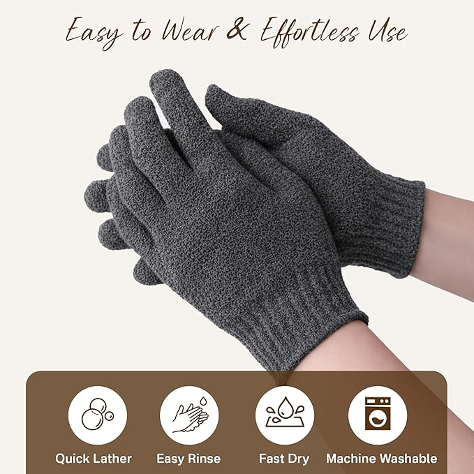 4 Pairs Exfoliating Gloves for Shower, Shower Gloves, Body Scrubber, Korean Exfoliating Mitt Body Scrubber, Microfiber Bath Gloves, Exfoliate Sponge Loofah Wash, Shower Scrubber