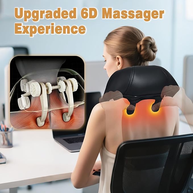 Joyset Neck Massager with Heat, Cordless Shiatsu Neck Massager for Pain Relief Deep Tissue, 6D Kneading Shiatsu Shoulder Massager for Mother's Day, Dad Mom and Friend