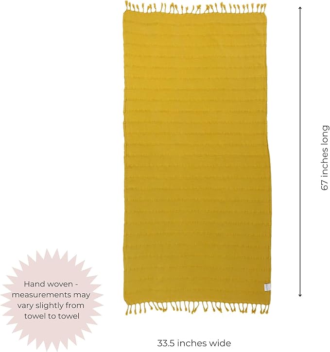 InfuseZen Stonewashed Turkish Bath & Beach Towel –100% Organic Turkish Cotton - Soft, Lightweight, Absorbent - Quick Dry, Sand Free - Swim, Pool, Shower, Travel - Peshtemal, Hammam Spa Towel - Golden