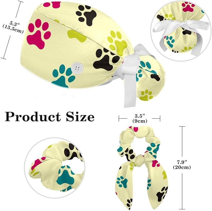 Adjustable Brown Dachshund Dog Blue Surgical Scrub Cap with Button,Sweatband for Women with Bow Hair Scrunchy