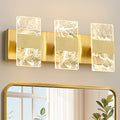 Modern LED Bathroom Light Fixtures Dimmable 3-Light Gold Vanity Light, 5CCT Adjustable Lighting Fixture Vanity Lights Over Mirror, Smoked Acrylic LED Vanity Lights for Bathroom