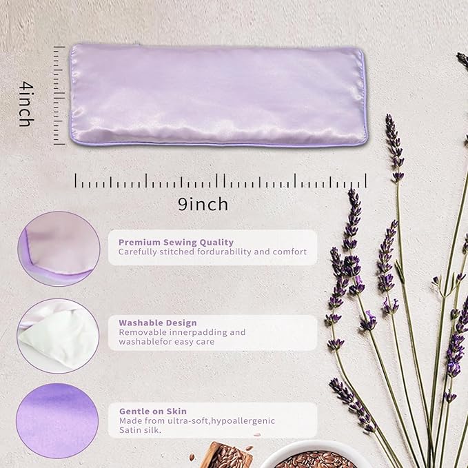 Flexseed Eye Pillow, Hot or Cold Weighted Satin Eye Mask, Microwaveable Moist Heat Eye Compress, Unscented Washable, Perfect for Sleeping, Yoga, Migraine Relief, Pack of 2(Flexseed)
