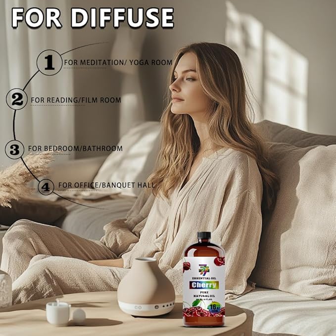 Cherry Essential Oil - GV77ZF Cherry Oils for Diffusers, Humidifiers, DIY Candles, Soap, Cleaning, Home, Office, Yoga, Massage, Gifts - 16 fl oz (480 ml)