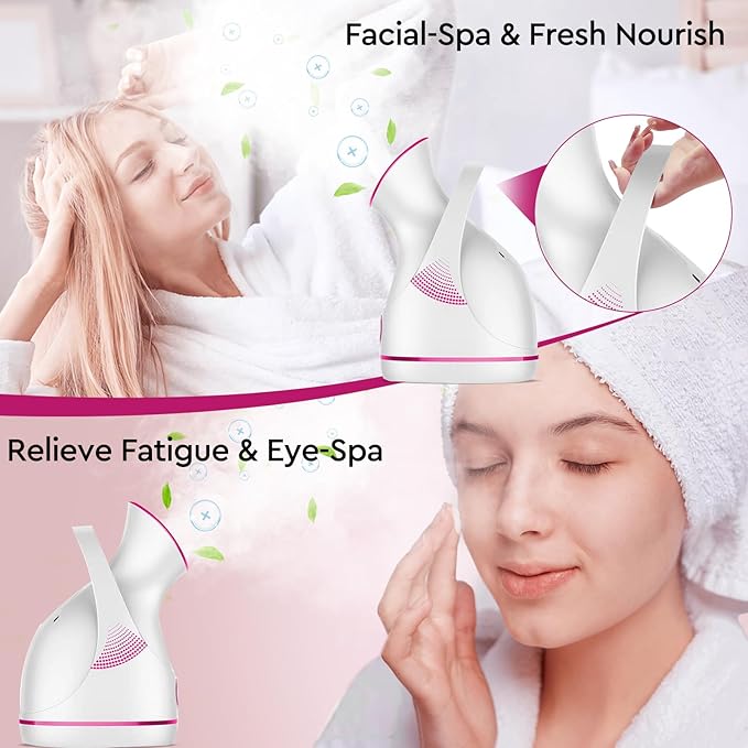 Amconsure Facial Steamer - Nano Ionic Face Steamer Warm Mist Steamer for Home Sauna SPA, Humidifier for Face Steamer for Deep Cleaning Unclogs Pores Sinuses - Bonus 5 Piece Stainless Steel Skin Kit