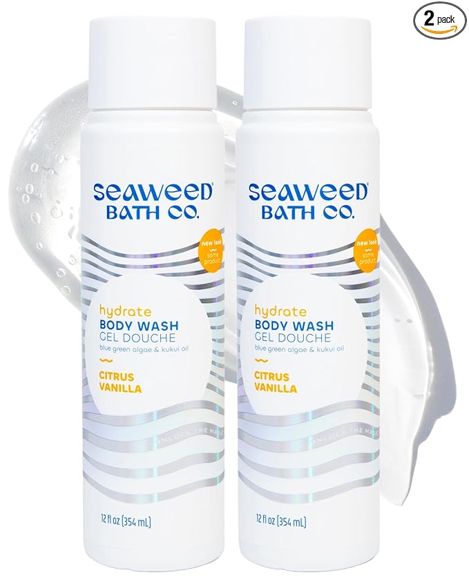 Seaweed Bath Co. Hydrate Body Wash - Citrus Vanilla | Foaming Shower Gel Cleanser with Natural Ingredients | Vegan, Paraben and Sulfate Free | For Women and Men | 12 oz (Pack of 2)