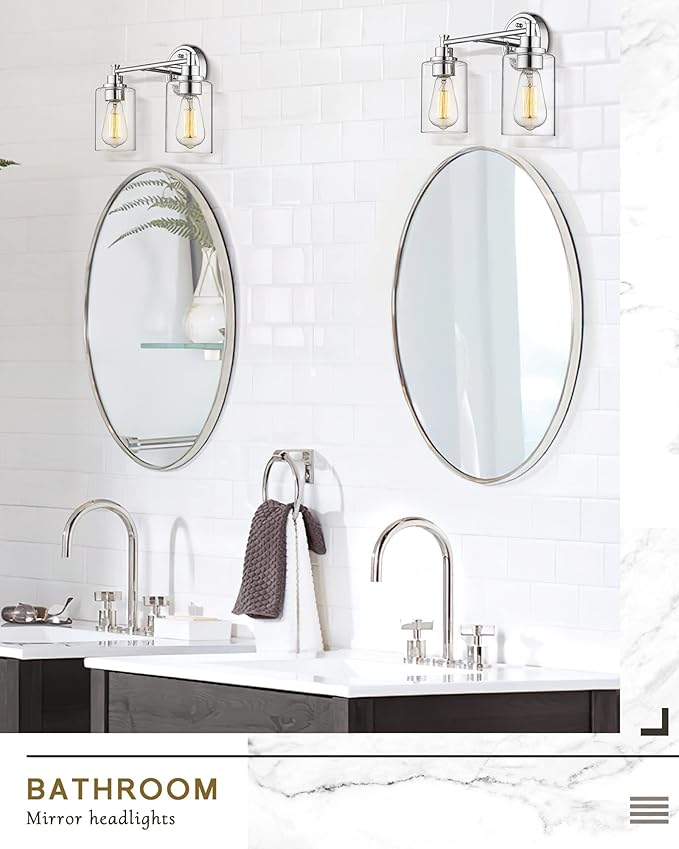 FEMILA Modern Bathroom Light Fixtures, 2-Light Bathroom Vanity Lights Over Mirror with Clear Glass Shade, Chrome Finish, 4FYC56B-2W CH