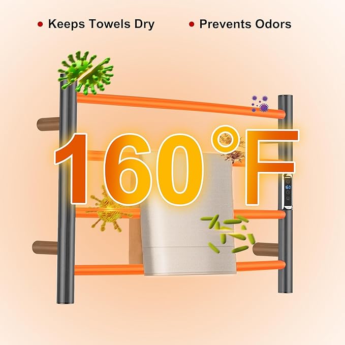 Heated Towel Racks for Bathroom, Wall Mounted Electric Towel Warmer Racks with Timer & Temperature Control, 4 Bar Stainless Steel Towel Heater for Bathroom,Plug-in,Gunmetal Grey