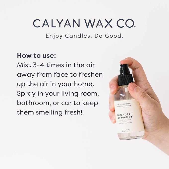 Calyan Wax Co. Lavender & Bergamot Room Spray - Non Toxic Air Freshener - Natural Room Deodorizer with Essential Oils - Air Freshener Spray for Home - 4 fl oz