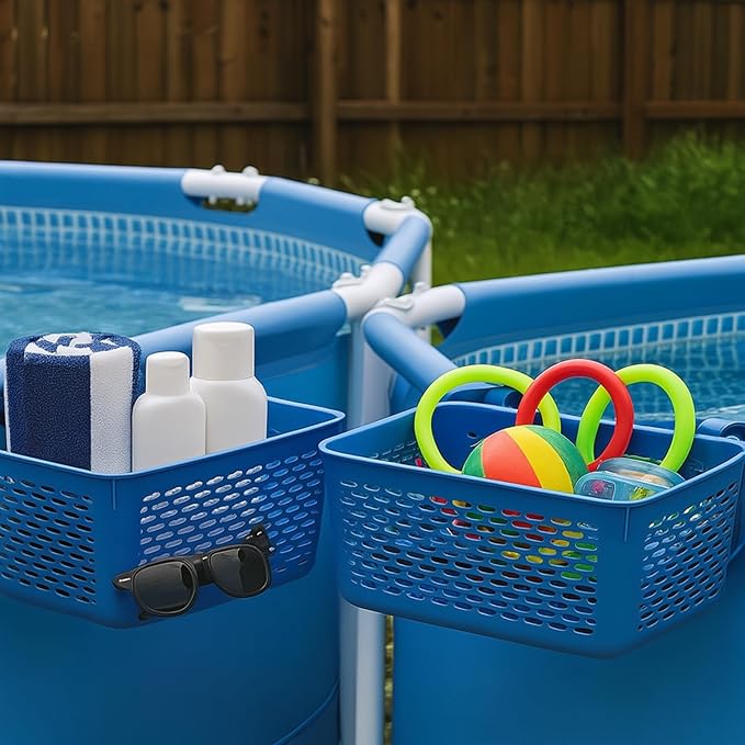 2 Packs XL Poolside Storage Basket – All in One Swimming Pool Organizer – Made in Europe – Ideal for Above Ground Pools & Patio Accessories (Black)