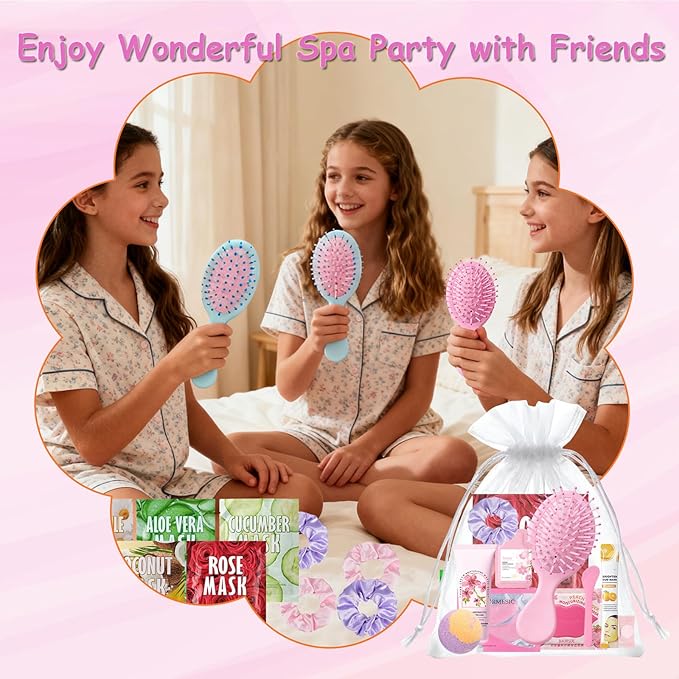 130 PCS Spa Party Supplies for Women, Include Face Masks Skincare, Hand Cream, Lip Balm, Lip Mask, Under Eye Patches,Hair Brush, Foot Bath Bombs,Spa Birthday Sleepover Party Supplies for Girls Women