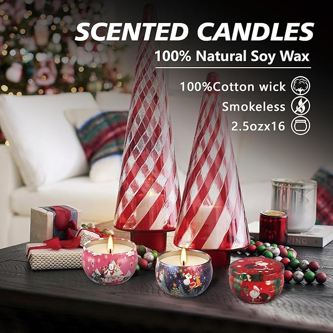 WPONSZU 16Pack Christmas Scented Candles,Candvent Calendar 2025, Gift Set 2.5oz Strong Fragrance Aromatherapy Candles,Portable Travel Tin Jar Candles Gifts for Home Scented Decoration Valentine'sDay