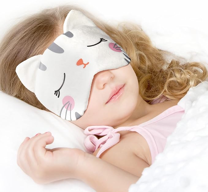 Haysandy 3 Pieces Sleep Mask for Kids Girls Cute Cat Sleeping Eye Cover Soft Mask Comfortable Funny Animal Night Eye Blindfold Cover for Kids Girls Women Home Travel(Cat)