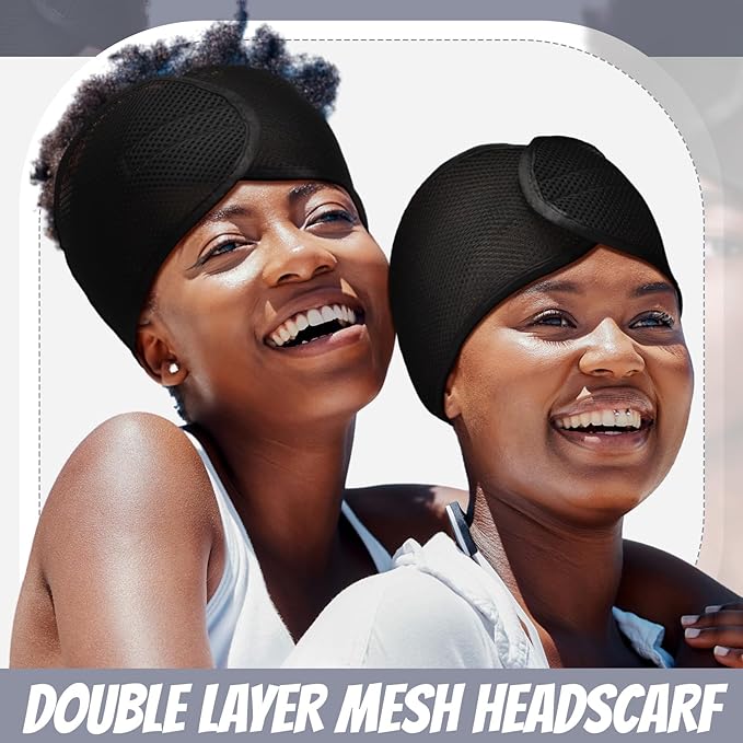Xuhal 4 Pcs Mesh Hair Wraps for Black Women Sleeping Cap Hair Wrap Nets Spa Headbands for Sleeping Wash Face Make up(Black)