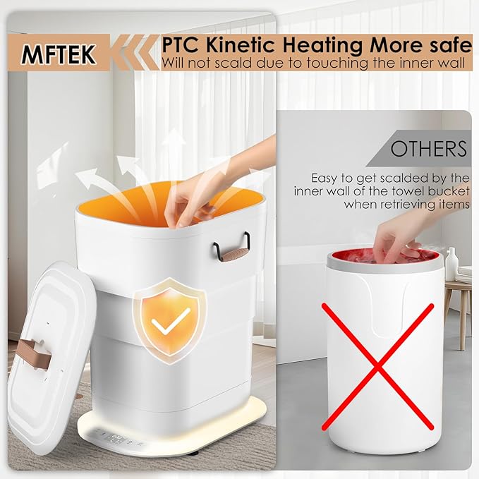MFTEK 27L Towel Warmer for Bathroom, Foldable Heated Towel Warmers Bucket, Spa-Like Towel Heater with Timer, Auto Shut Off, Ambient Light, Fits Large Towels, Blankets, Bathrobes, Great Gift Idea
