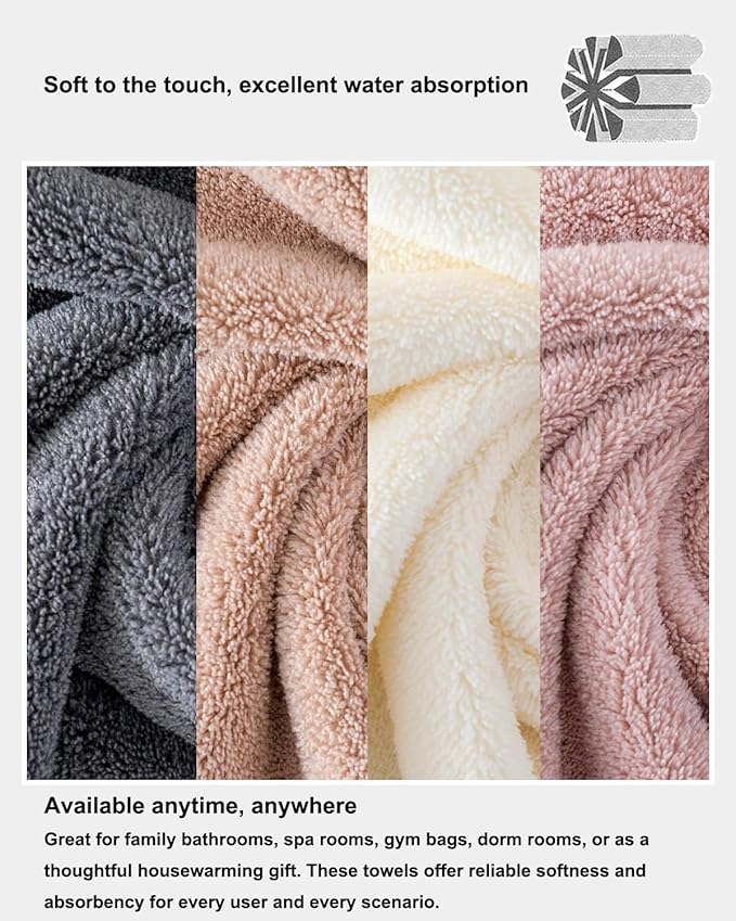 sakano Family Sized 8 Piece Towel Bundle, 4 Bath Towels and 4 Hand Towels, Mixed Color, Ultra Absorbent Soft, Fade-Resistant Lint-Free, Great for Daily Use and Spa - Pink+White+Khaki+Dark Grey