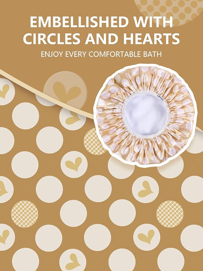 Years calm Terry Lined Shower Cap, Triple Layer Heart Motifs,Waterproof Reusable Elastic,Hair Shower Cap for Women,Terry Cloth Shower Caps for Spa,Clean,Trave (Beige, One Size)