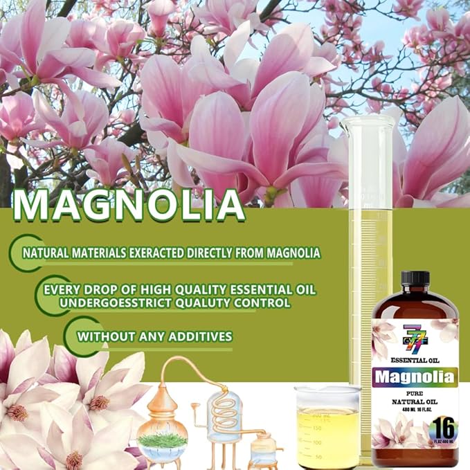 Magnolia Essential Oil - GV77ZF Magnolia Oils for Diffusers, Humidifiers, DIY Candles, Soap, Cleaning, Home, Office, Yoga, Massage, Gifts - 16 fl oz (480 ml)