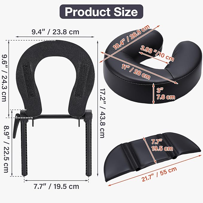Massage Face Cradle Cushion with Hand Rest Pad, Multifunctional Adjustable Face Down Tabletop Massage Kit for Office Desk & Spa Table Bed, Portable Ergonomic Memory Foam Face Headrest Pillow - Black