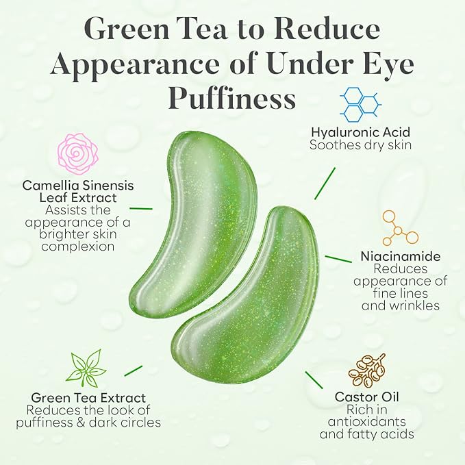 BLOOMORA Green Tea Under Eye Patches (20 Pairs) - Dark Circles & Puffiness Care - Hydrating Green Tea Eye Mask