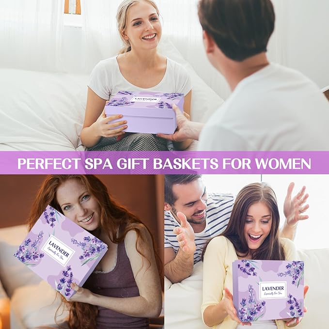 Mothers Day Gifts for Mom, Spa Baskets for Women, Birthday Gifts for Women, Lavender Gift Set, Relaxing Spa Kit Box, Bath and Body Box for Her Mom Wife Sister, Friends, Self Care Gift for Woman
