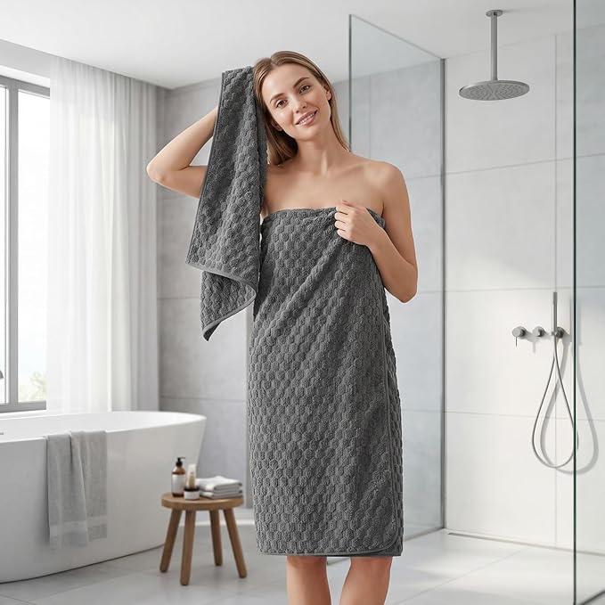 REDKISS 4 Pack Charcoal Gray Microfiber Bath Towels - Large Shower Towels Set for Bathroom, Super Absorbent Towel Set of 4 Lagre, Quick Dry Bathroom Towel for Spa, Gym,Travel, Lint Free, Ultra Soft