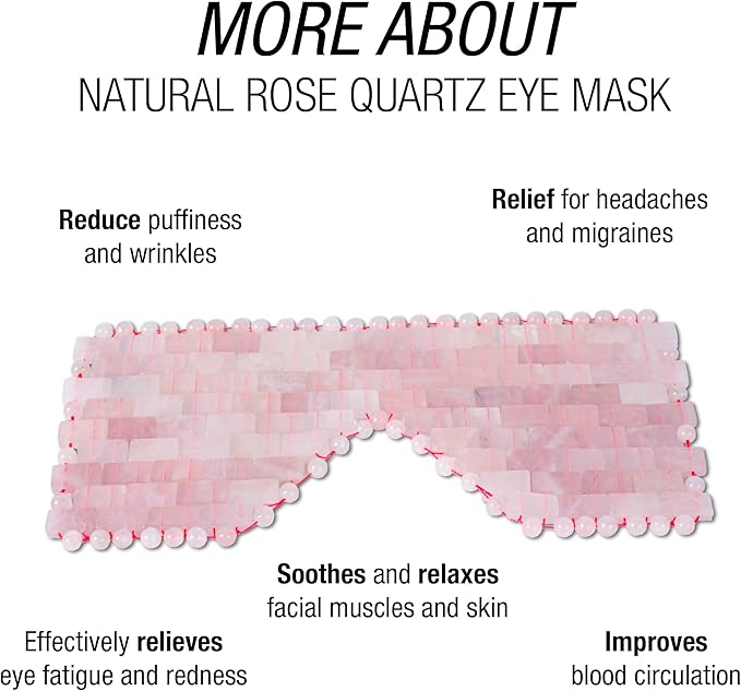 Eurow Luxe Natural Rose Quartz Eye Mask with Velvet Storage Pouch, Hot or Cold Therapy for Relaxation, Puffiness, Headaches, Stress Relief, Wellness, Skincare Routine, Meditation & Sleep