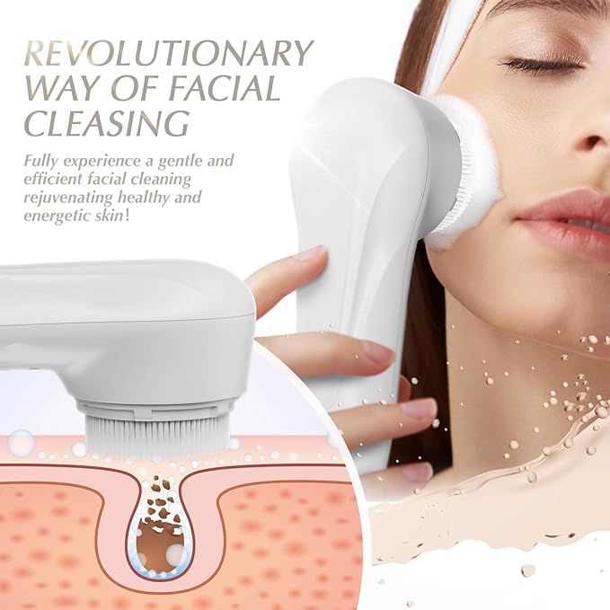 Sonic Facial Cleansing Brush for Deep and Through Facial Cleansing, Waterproof Face Scrubber and Ultimate Blackhead Remover for Daily Skin Care, Rechargeable and Gentle Face Exfoliator