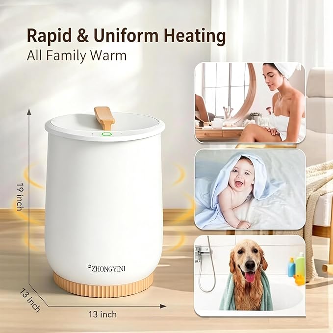 Luxury Towel Warmer Bucket, Large Towel Warmers for Bathroom,Auto Shut Off, Fits Up to Two 40"X70" Oversized Towels, Bathrobes, Blankets, PJ's and More