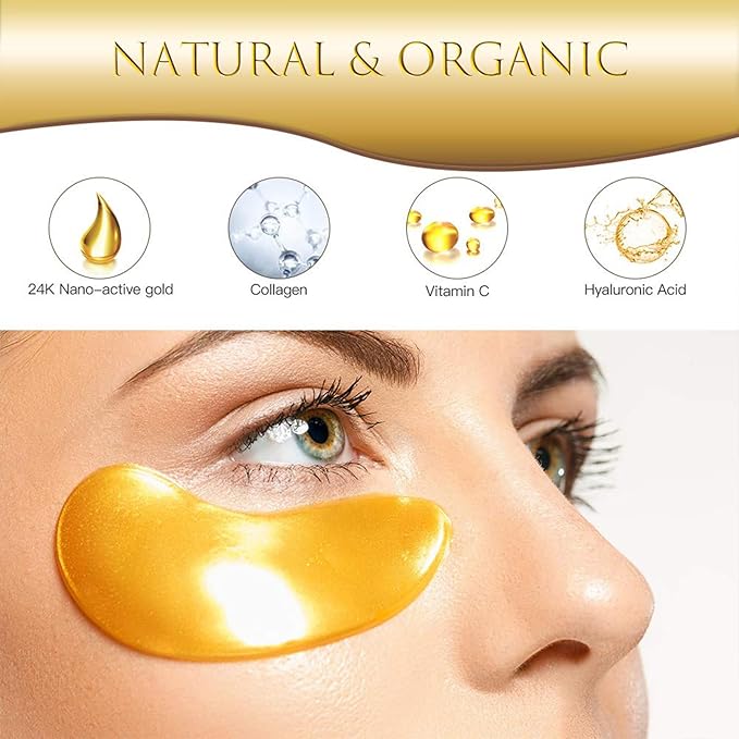 AVJONE 24K Gold Under Eye Patches (16 Pairs), Collagen Eye Masks for Dark Circles and Puffiness, Eye Patches for Women Puffy Eyes, Revitalizes and Refreshes Your Skin