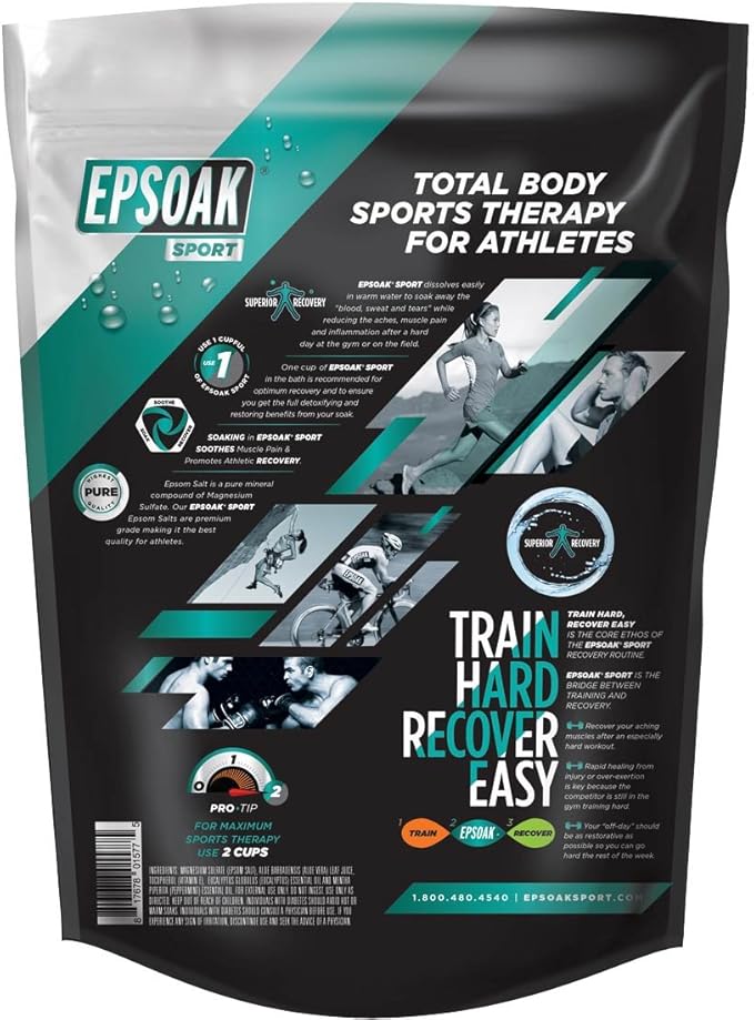 Epsoak Sport Epsom Salt 5 lb. Magnesium Sulfate USP. Resealable Epsom Salt Bag Eucalyptus, Made in The USA, Cruelty-Free Certified