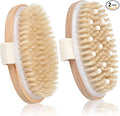 2 Pack Dry Brushing Body Brush, Natural Bristle Exfoliating Brush with Massage Nodes, for Lymphatic Drainage and Improving Skin Health and Reduces Acne