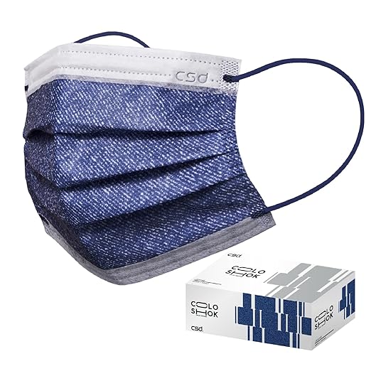 CSD Colo 30 Pcs Blue Disposable Face Masks, 3 Ply Adult Mask with Elastic Ear Loop, Nose Bridge Clip, Breathable Comfortable Mask Great for Indoor, Outdoors Use (Jean Blue)