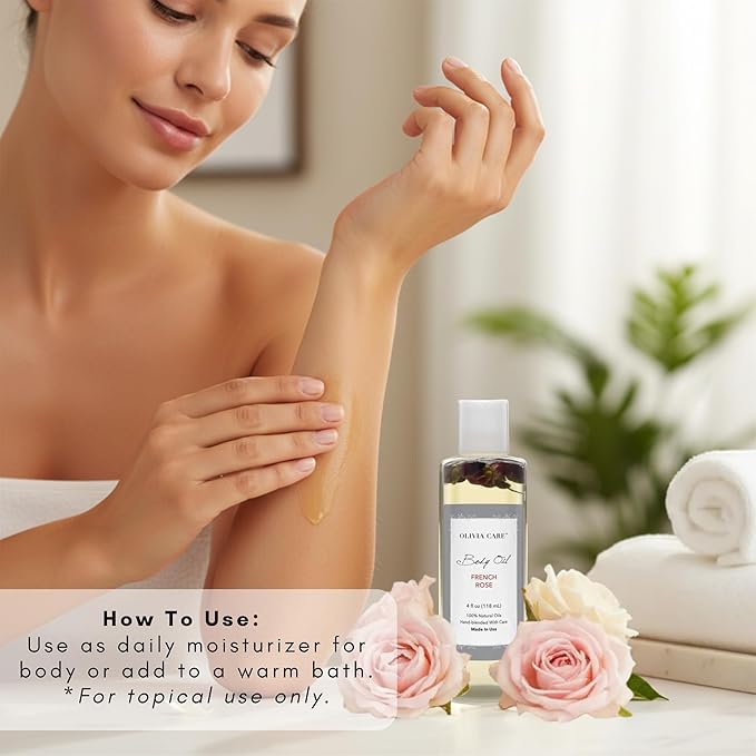 Olivia Care Body Oil - Natural Perfume Oil For Women | Hydrating & Moisturizing After Bath Oil - Infused with VITAMIN E, K & Omega Fatty Acids - Reduce Dry Skin (French Rose)