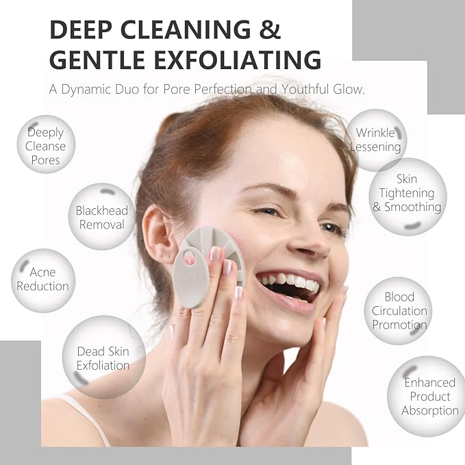 BEAUTAIL Silicone Face Scrubber 2 Pack, Manual Facial Cleansing Brush, Gentle Face Exfoliator for Sensitive Skin, Skin Care Exfoliating Face Brush for Men and Women, Black+Starlight