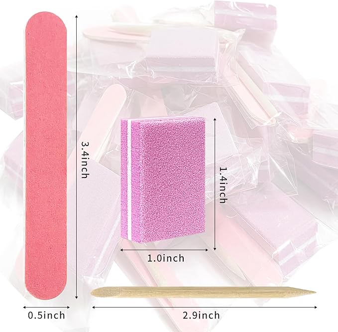 Disposable Manicure kit Individually Package, Mini Nail Buffer, Nail File, Wood Stick, Press on Nail Tool Kit for Salon Home (Pink, Count, 20, 80/100 Grit)