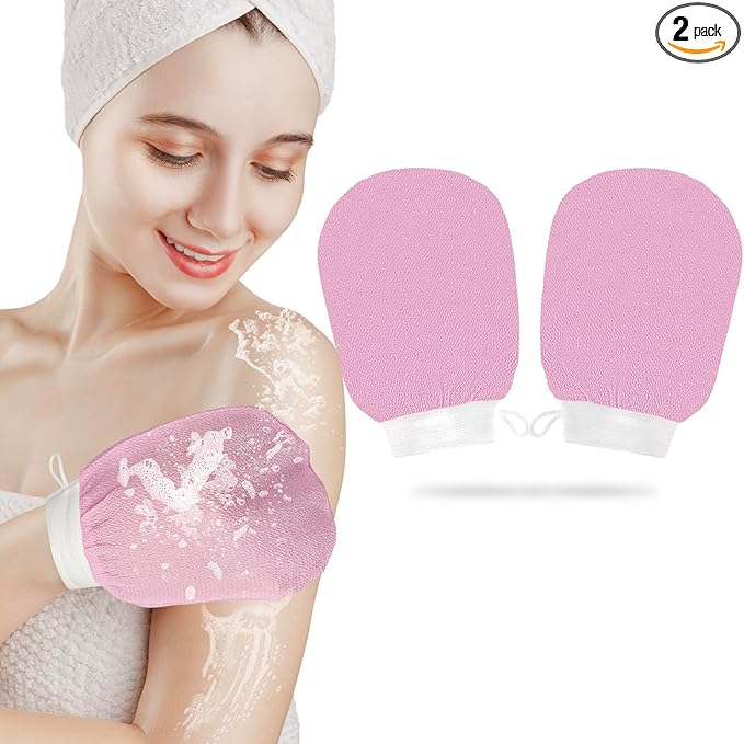 1 Pair Exfoliating Glove, Scrubbies for Body, Body Exfoliator, Exfoliating Washcloth（Pink+Pink）