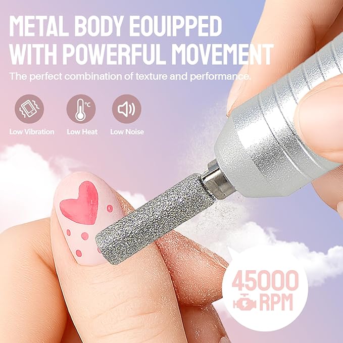Droyek Electric Nail Drill Portable Nail Drill Professional 45000 RPM 6 Salon Quality Drill bits 6 Sanding Bands Portable & Low Noise for Acrylic Nails Gel Polishing Removing Bits Kit for Home Use
