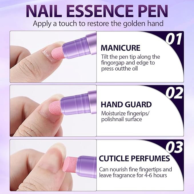 3Pcs Cuticle Oil Pusher Pen Set, 2-in-1 Ceramic Cuticle Pushers Pusher & Oil Pen, Nail Care Pens for Manicure & Pedicure, Hangnails, Dry & Damaged Nails